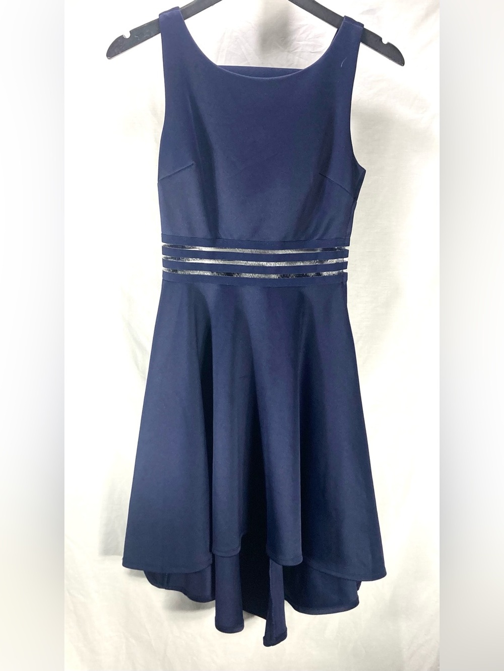 City Triangles Navy Sleeveless Fit-and-Flare Dress with Metallic Waist Stripes